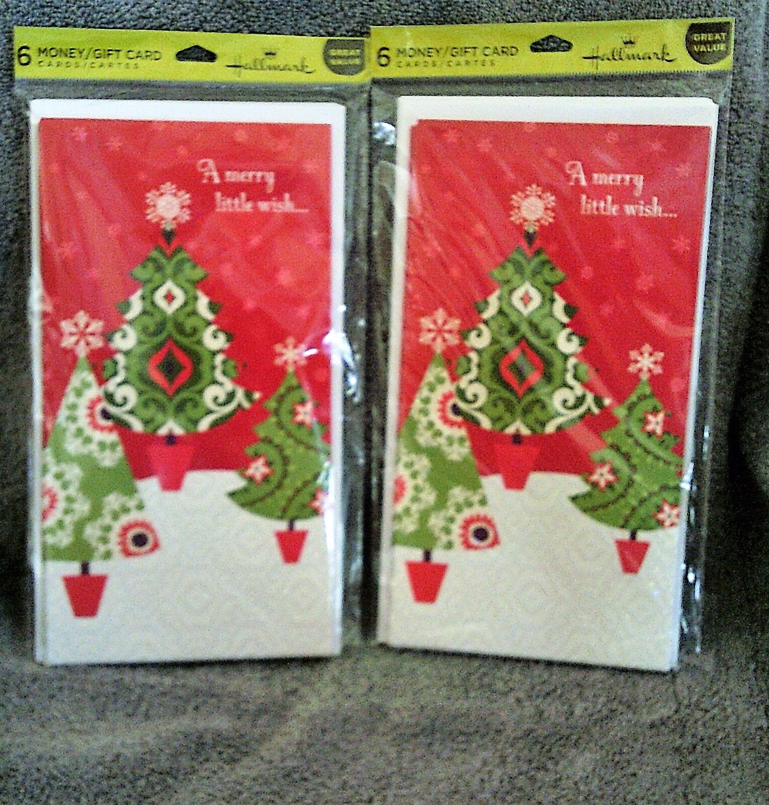 Hallmark Christmas merry little wish 12 money/gift card cards & envelopes - New
