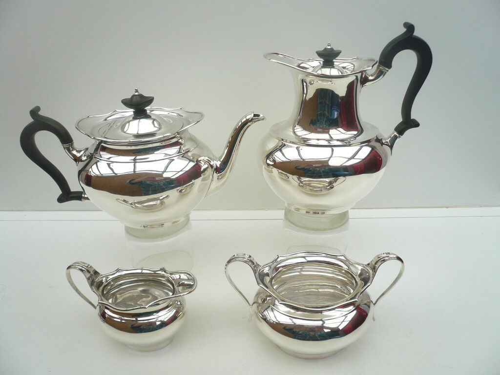 Silver Teaset, Sterling, 4 Piece, English, Vintage, Hallmarked 1924