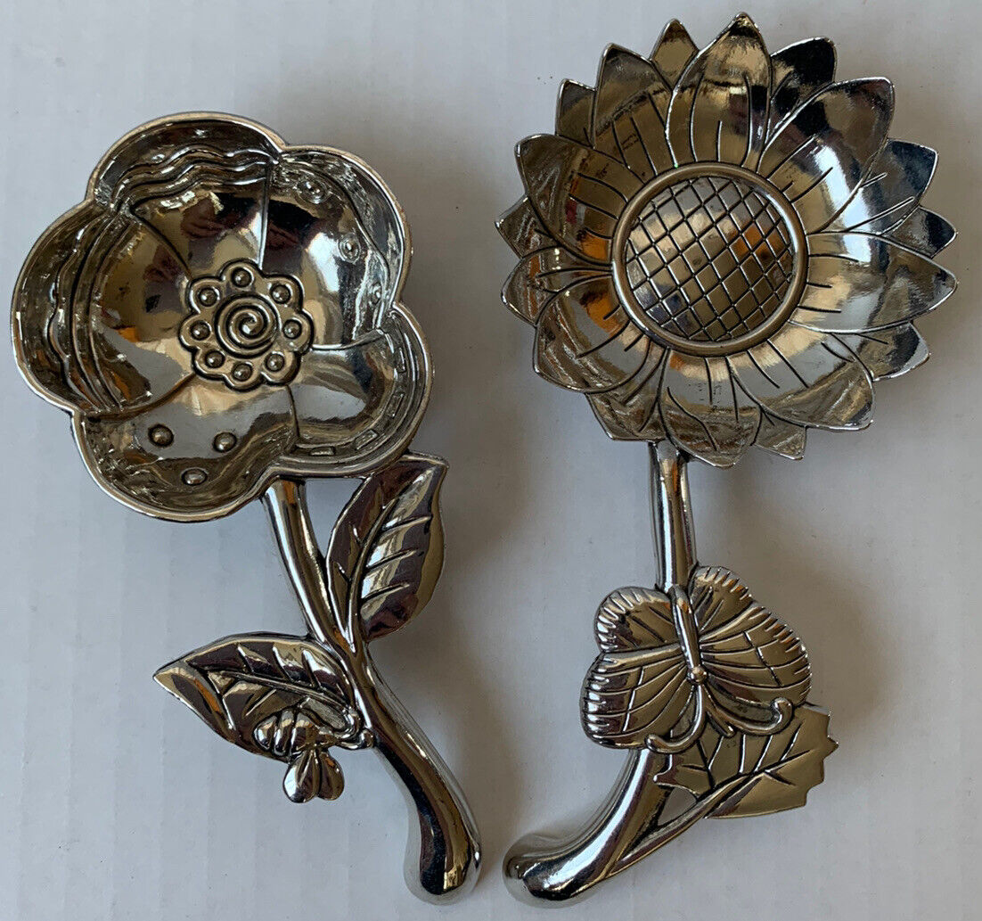 Metal Flower & Stem Trinket Holders Unique Whimsical Detailed Lot 4.5/5 Inches