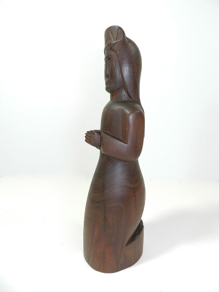 Praying Nun Figurine Hand Carved Wood - Religious Catholic Rosary Stand