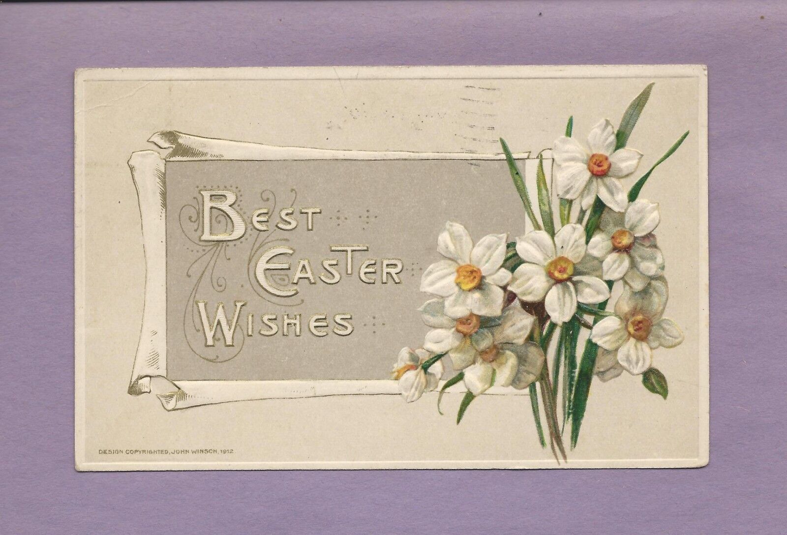 Lovely DAFFODILS On Beautiful JOHN WINSCH Vintage 1914 EASTER Postcard