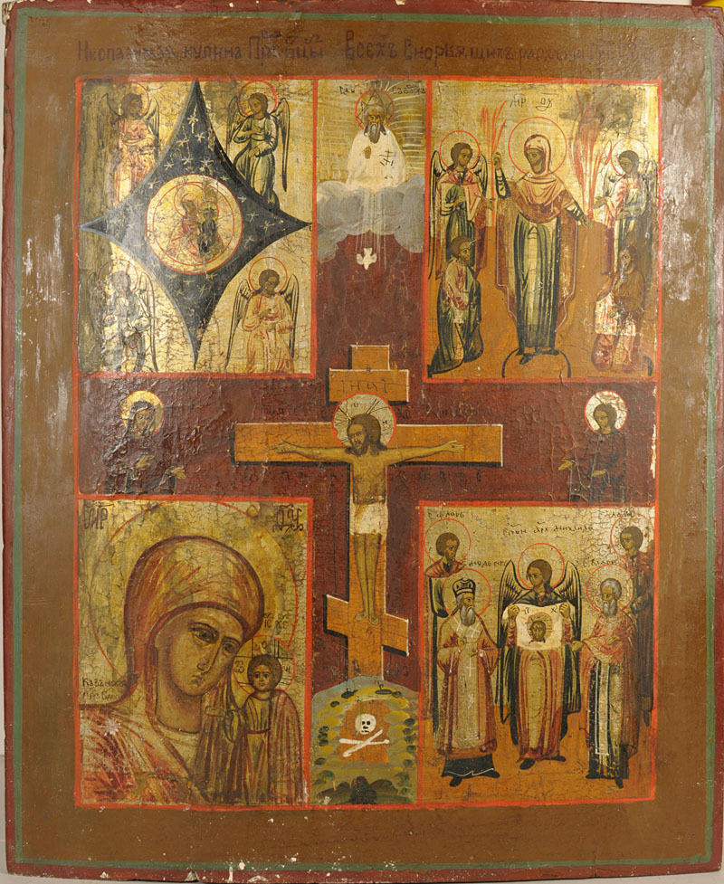 ca1890 ANTIQUE RUSSIAN ORTHODOX ICON RELIGIOUS ART RESURRECTION MADONNA ИКОНА