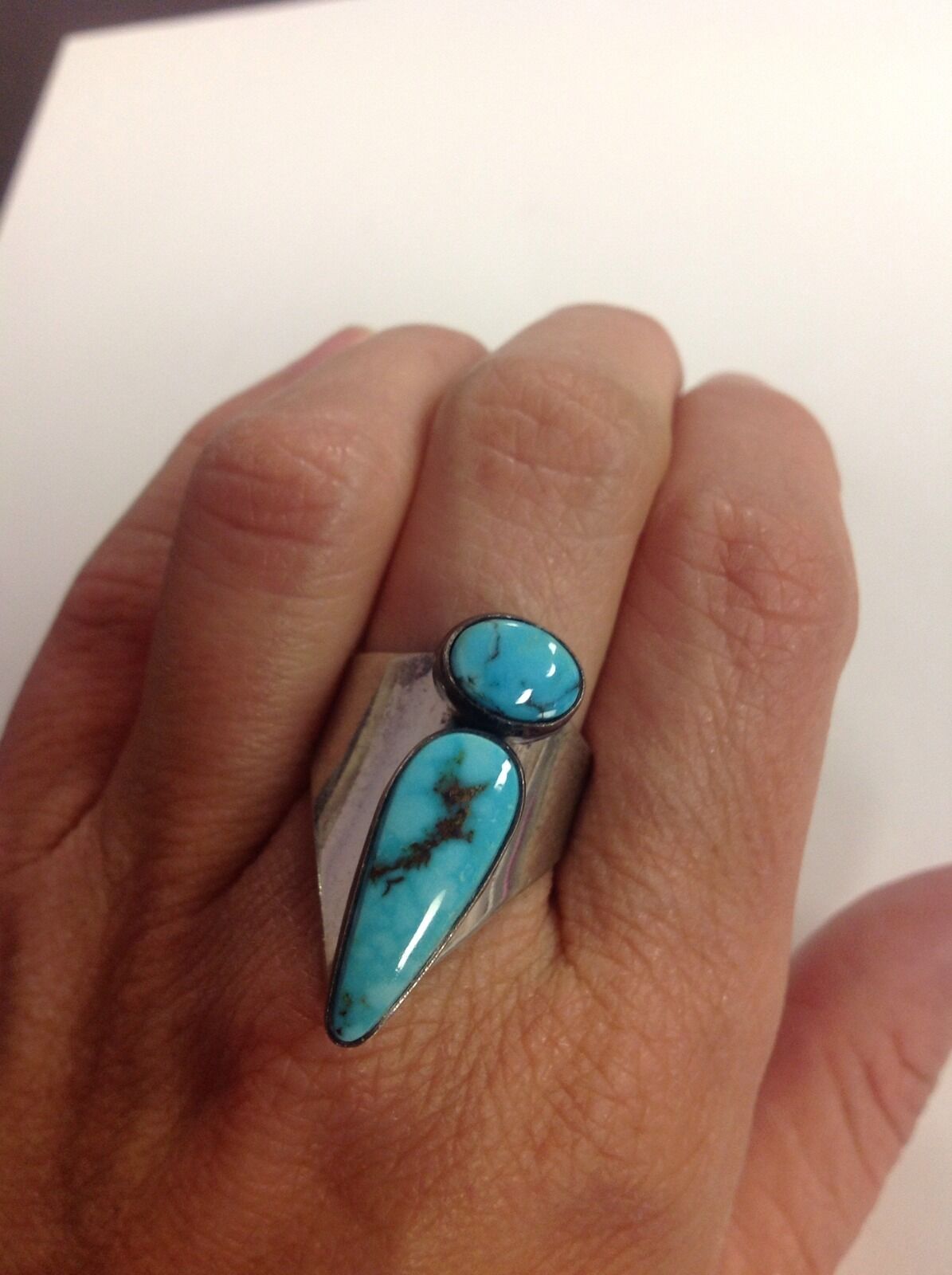  Vintage SHARON SANDOVAL Native American Ring Size 9 Adjustable Turquoise
