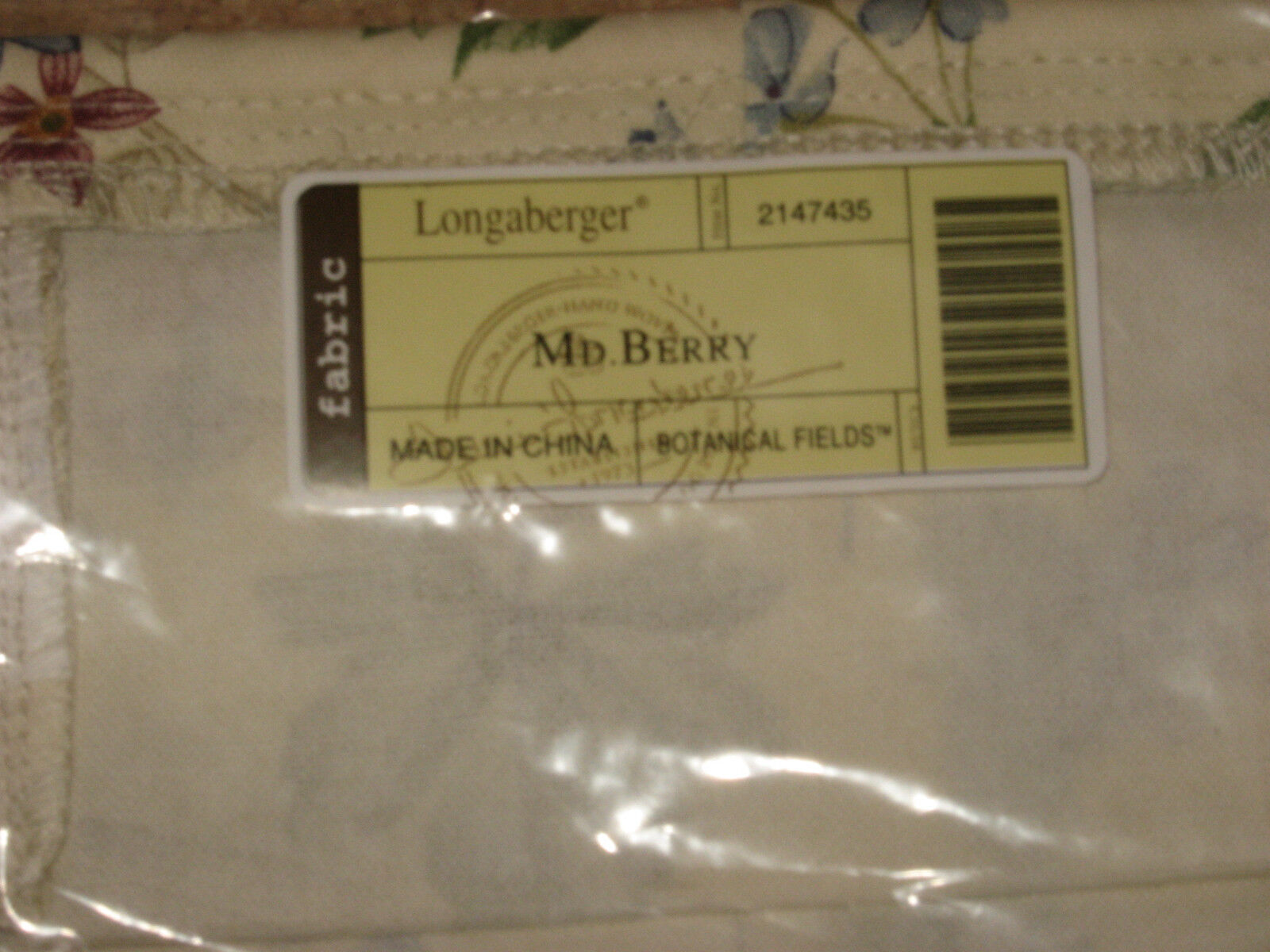 Longaberger Medium Berry Basket Liner only in Botanical Fields fabric in bag