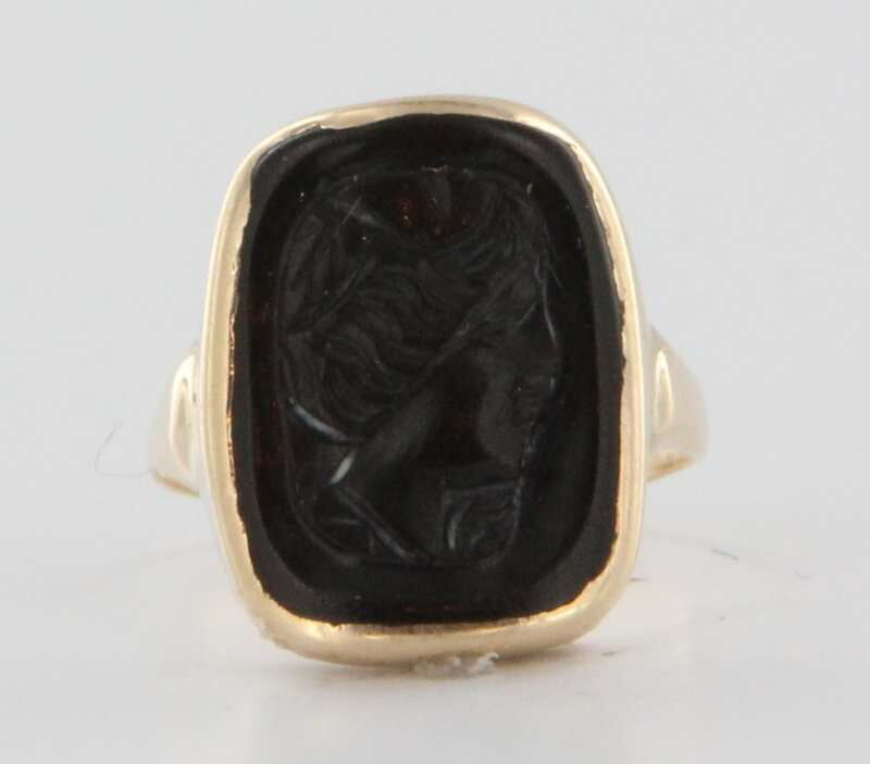 Antique Victorian 14k Yellow Gold Intaglio Onyx Ring Fine Vintage Jewelry Used  