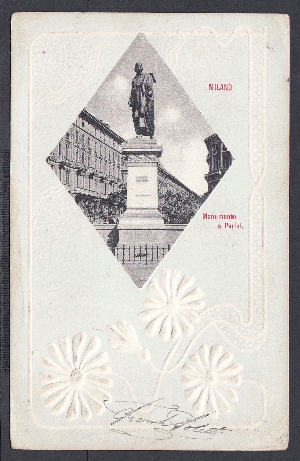 ITALY 1900s TWO EMBOSSED POSTCARDS OF MILAN PARINI MONUMENT & CASTLE SFORZESCO