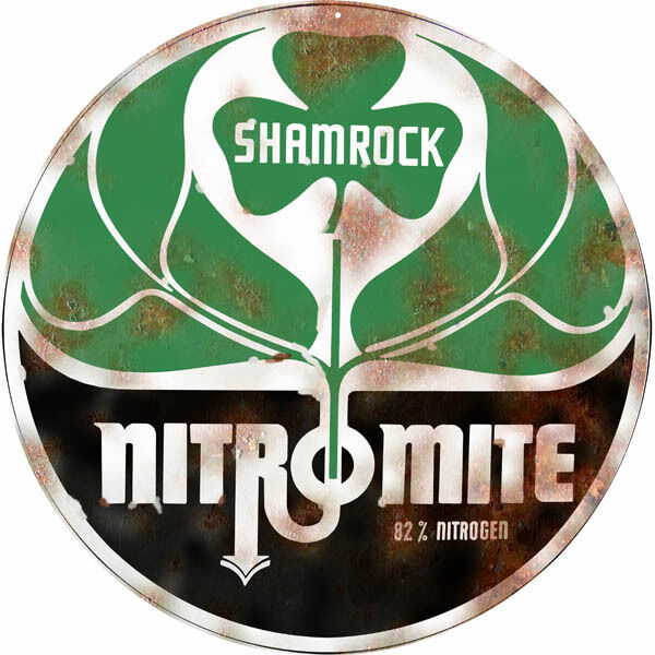 Distressed Aged Shamrock Nitromite Round Motor Oil And Gas Station Sign