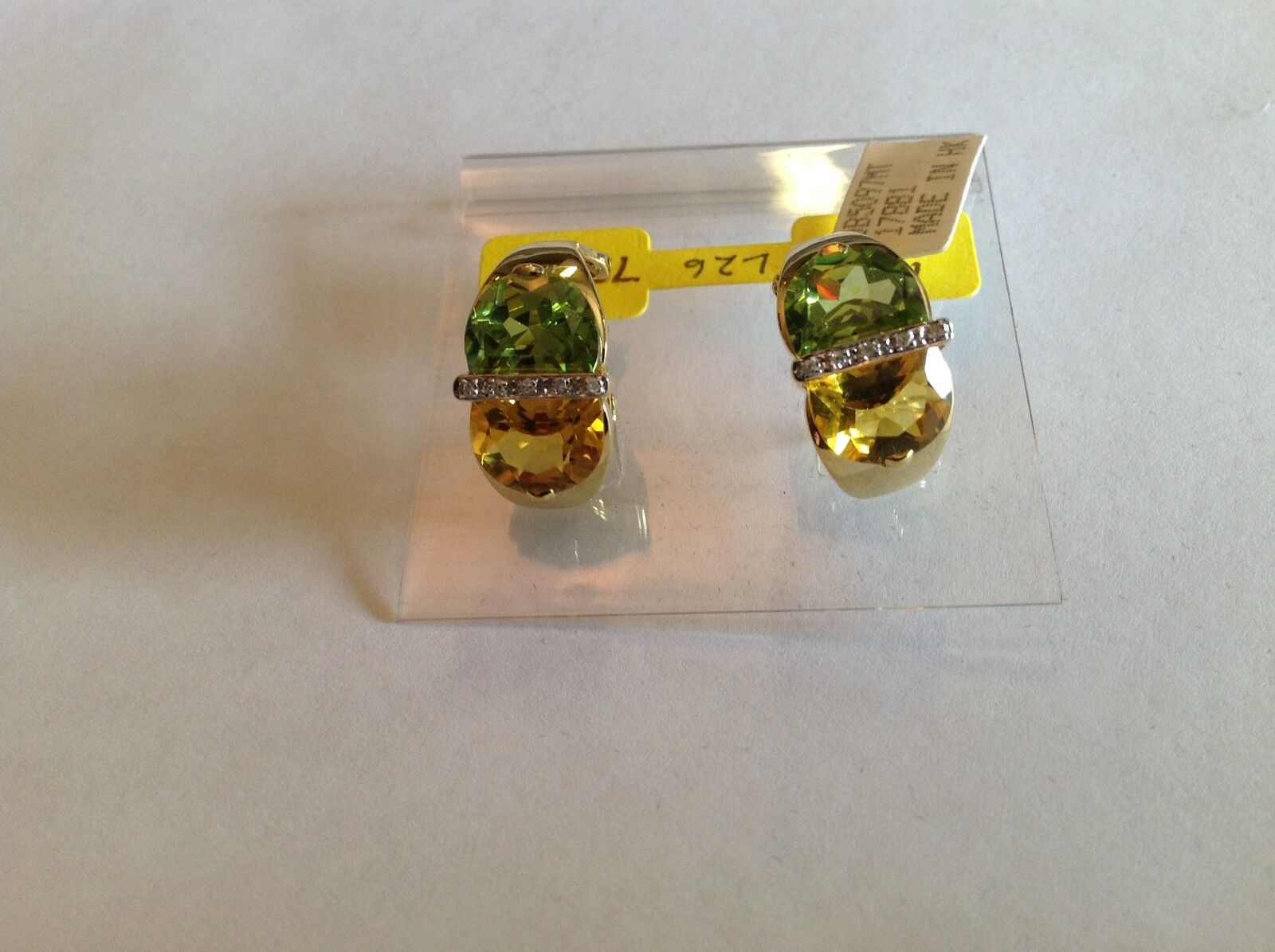 14k YELLOW GOLD EARRING WITH PERIDOT AND CITRIN AND DIAMOND 