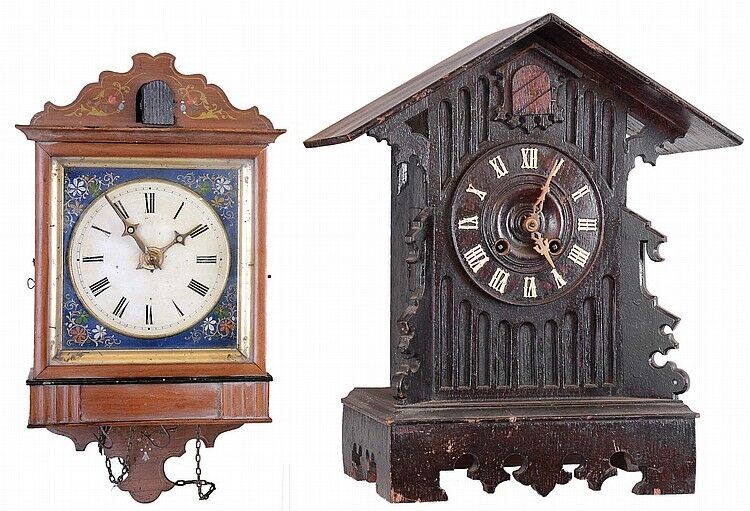 Clocks- 2 (Two) Cuckoo Black Forest German 30 hour: hanging weight dr... Lot 362