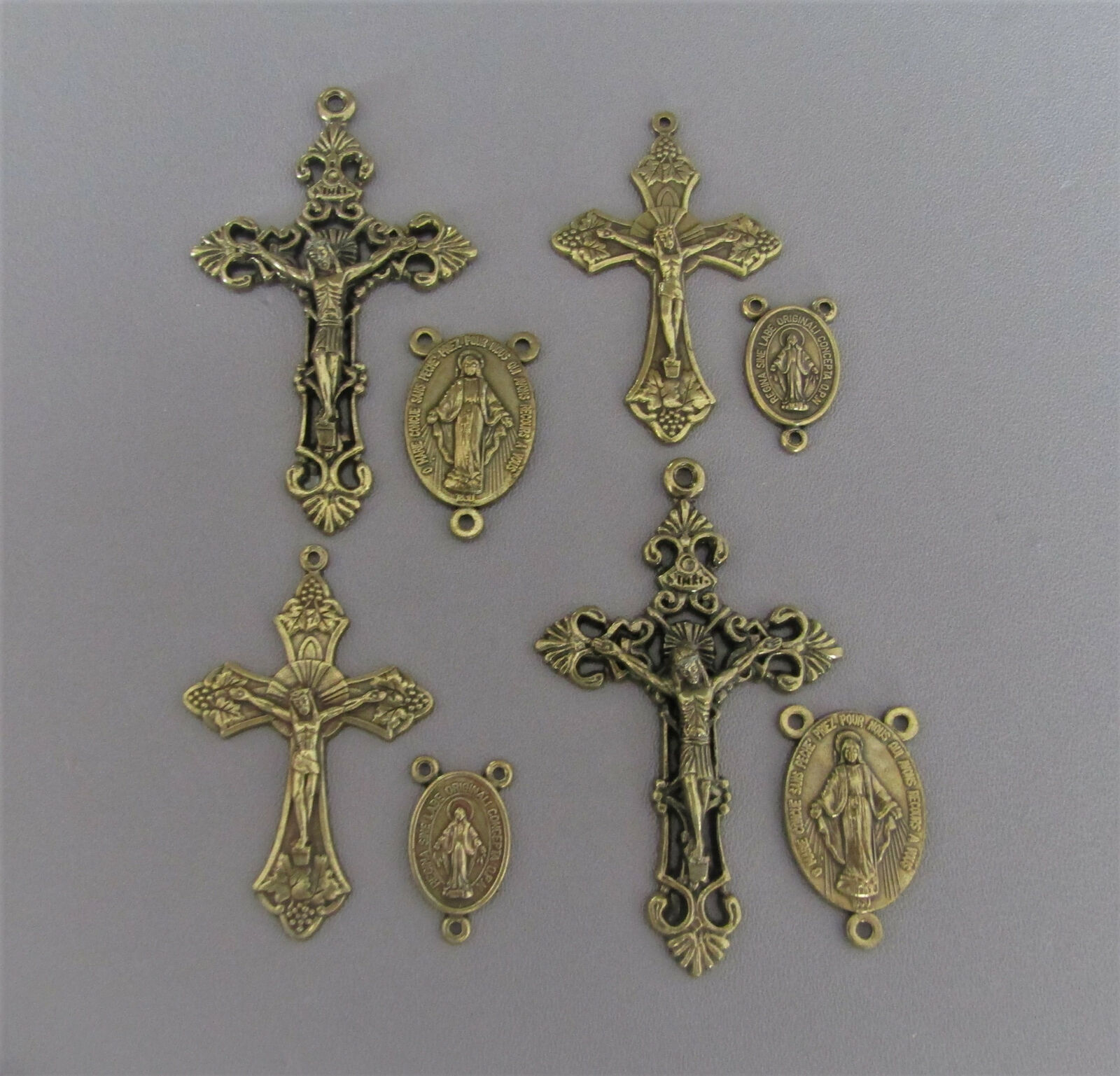 8 pc Set Rosary Crucifix Centers ITALY Rosaries Centerpiece S102 finish BRONZE