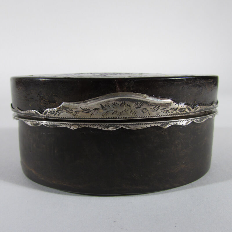 Antique French Silver & Inlaid Faux Tortoiseshell Snuff Box w/ Landscape, 18th C
