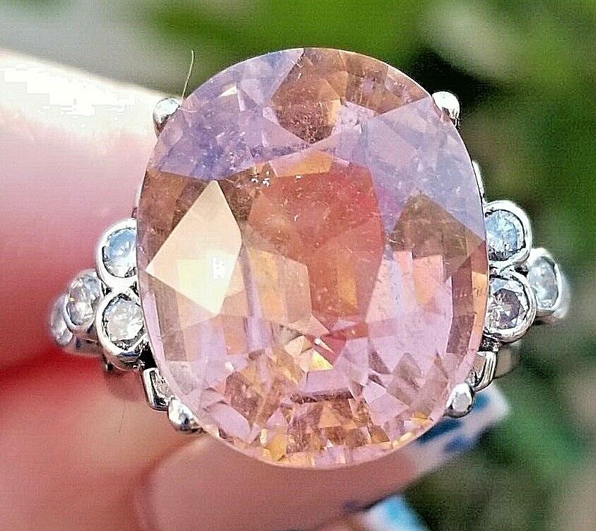 19.75TCW Gorgeous Top Peach Tourmaline Diamond Heavy 14k white gold ring