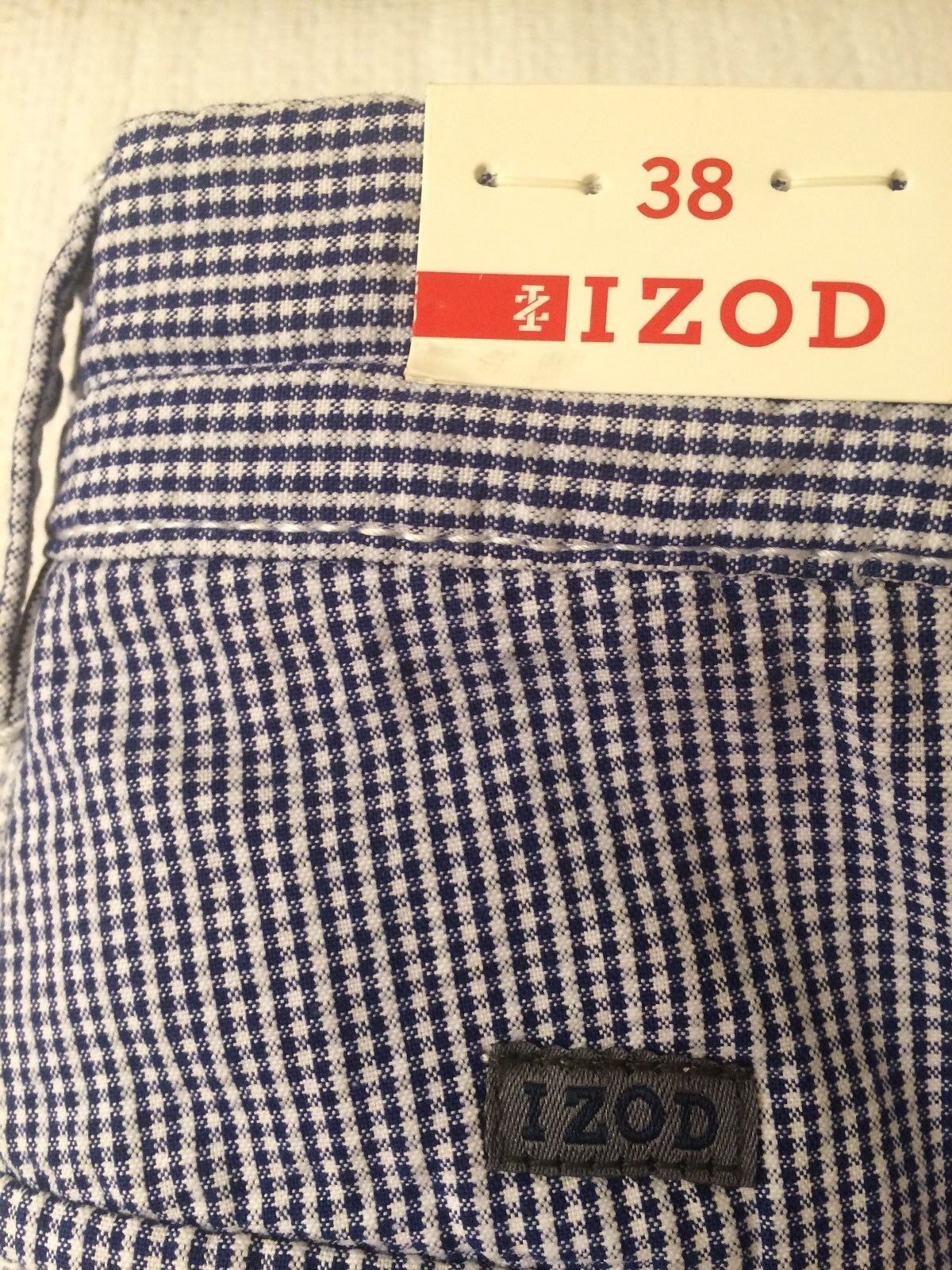 IZOD Blue Checked Flat Front 100% Cotton Shorts Mens Sz 38 Waist 9\