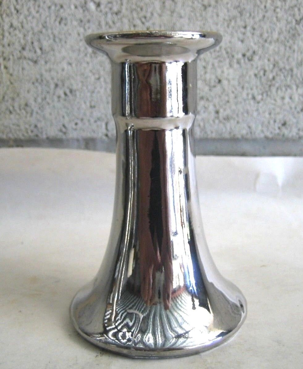 VTG Silver and Gold tone Ceramic Candlestick Holder One Single Flanged Beautiful