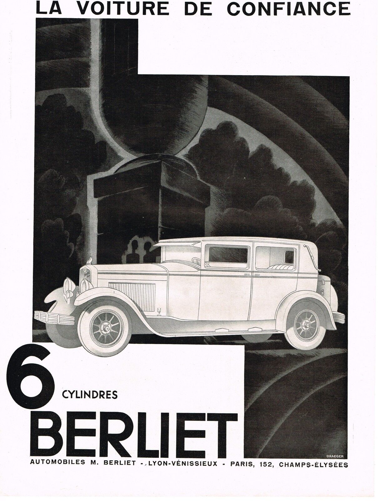 1920\'s BIG Original VINTAGE Old 6 Cylindre BERLIET Auto Car Art Deco Print AD