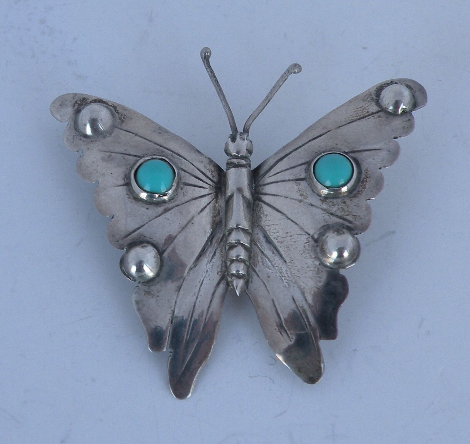 Vintage sterling silver, Turquoise figurative butterfly pin brooch Mexico 1950\'s