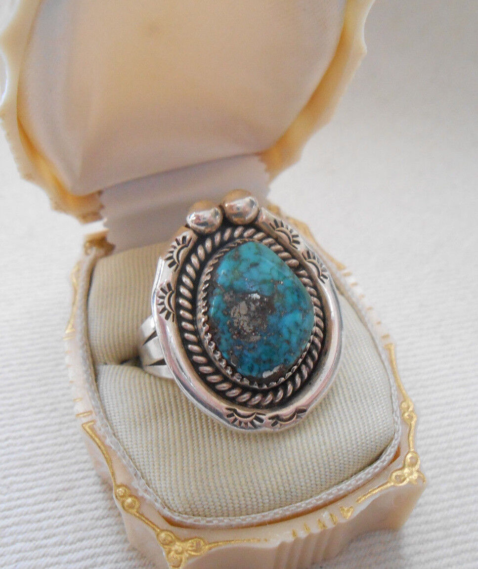 Vintage Dead Pawn Southwest Sterling Silver Turquoise Ring   244309