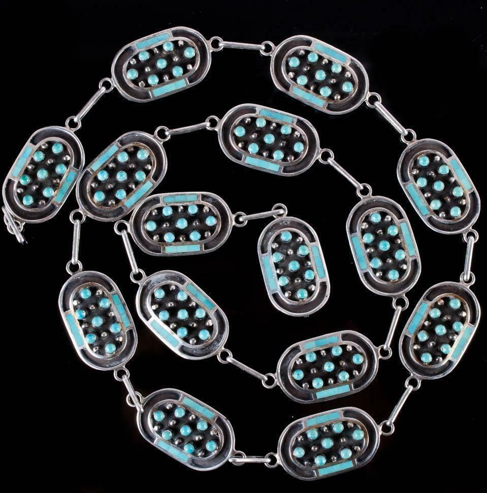 Stunning Sterling Silver Jobeth Mayes Maize Inlay & Bead Cut Turquoise Belt 39\