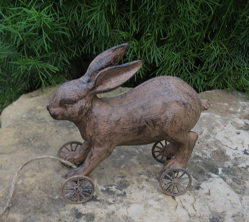 BUNNY Rabbit PULL TOY Figurine*Primitive/French Country/Urban Farmhouse Decor