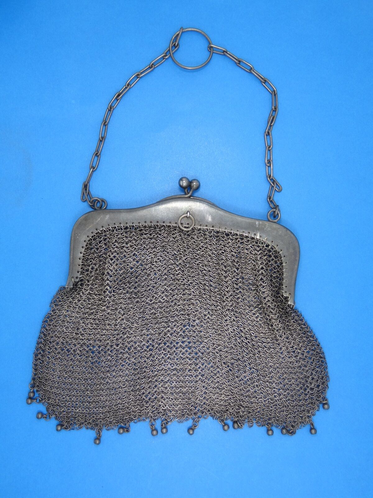 ANTIQUE FRENCH 19c. STERLING SILVER CHAIN MAIL MESH PURSE 6\