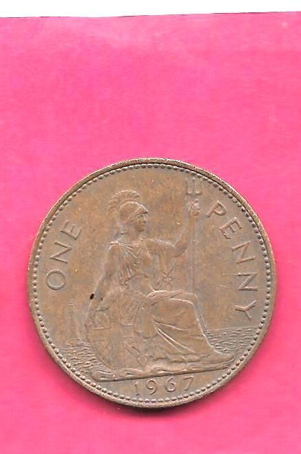 GREAT BRITAIN GB KM897 1967 VF-VERY FINE-NICE OLD VINTAGE USED LARGE PENNY COIN