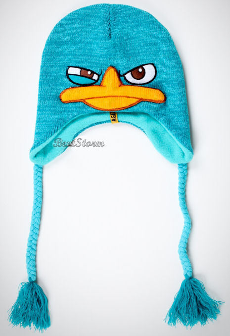 Disney Perry Platypus Face Phineas And Ferb Adult Pilot Laplander Hat Cap Teal