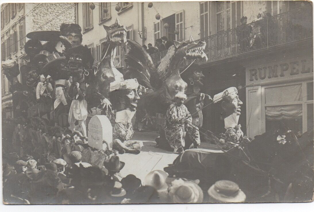1910 French RPPC Postcard of Mardi Gras Type Float at Cannes Cote D\' Azure