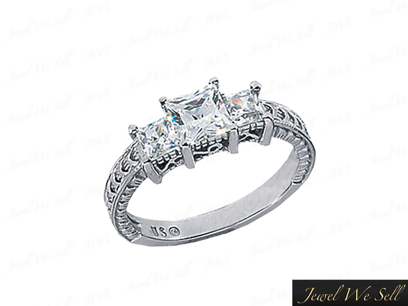 1ct Princess Diamond Three Stone Vintage Engagement Ring 10kt White Gold GH I1