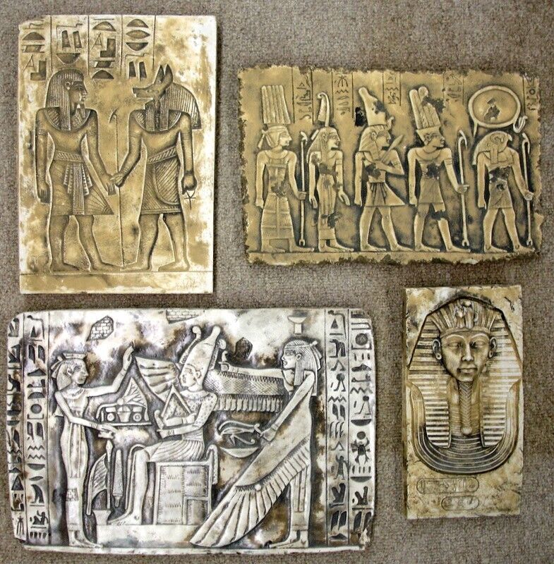 Clearance Lot of 4 Ancient Egyptian Wall Fragment King Tut,Ramses II,Isis,anubis