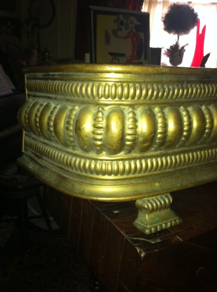 Vtg 1800\'s Ornate 4ft Fireplace Fender Surround Footed Egg Dart Brass