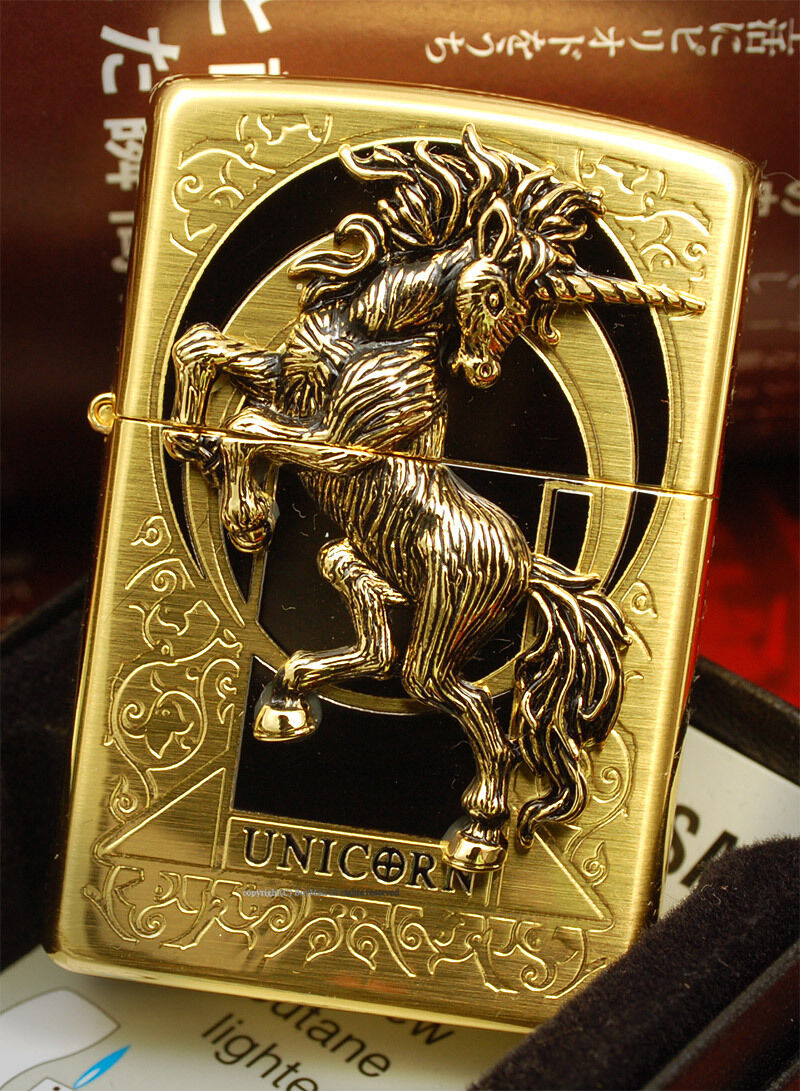 Unicorn  Emblem GD Free Gift Set(Shipping, 1 Flints, 1 Wick)Genuin Zippo Lighter