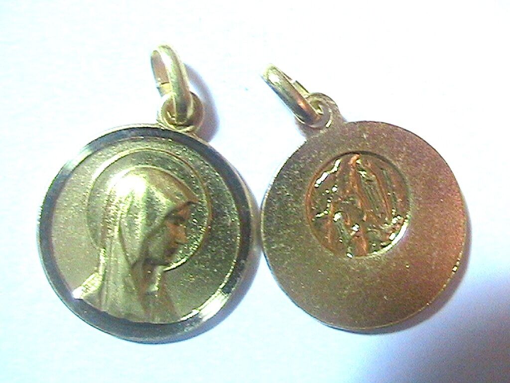 FRENCH 1940s LOURDES SOUVENIR RELIGIOUS MEDAL CHARM -GOLD PLATED-VIRGIN MARY-NEW