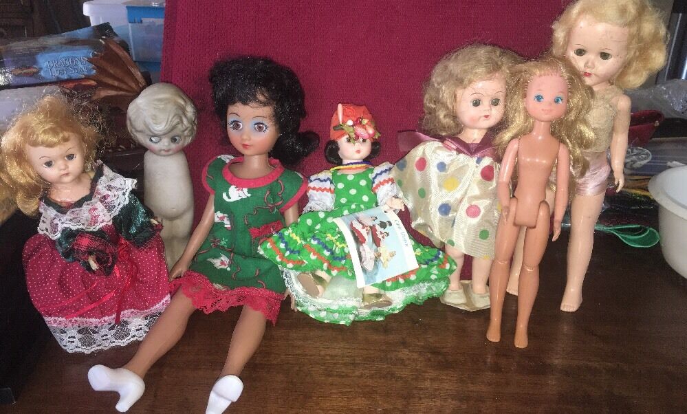 Lot Of 7 Sm-Lg Vintage Dolls Old Doll Antique Porcelain and Plastic