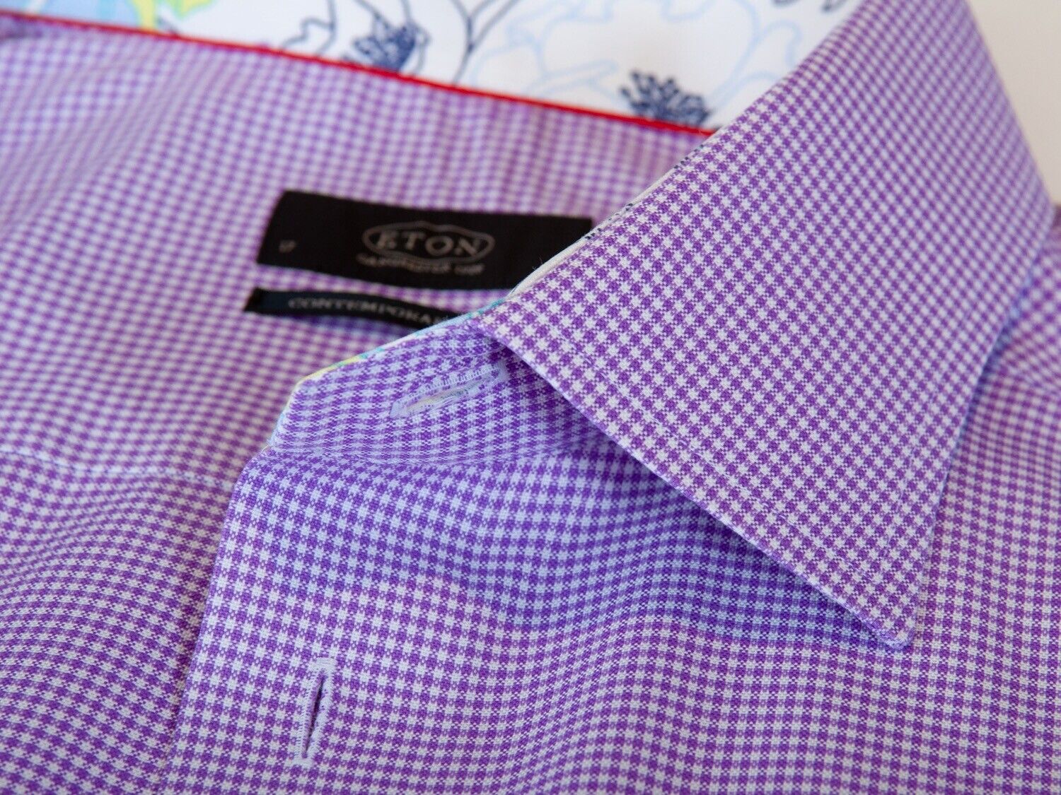 Eton Lilac Purple Mini Gingham Check Contemporary Fit Shirt 17 16415