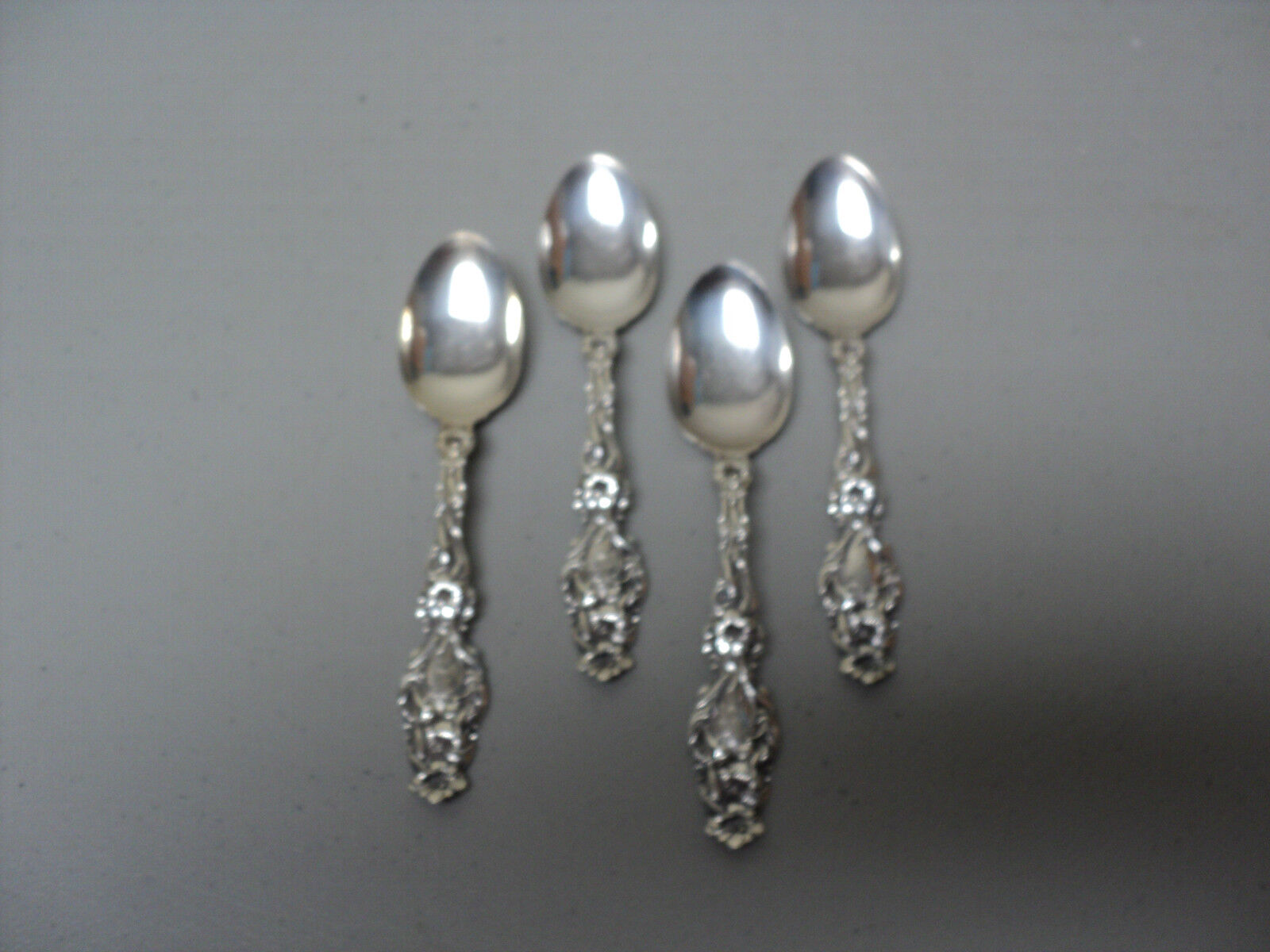  Set/4 Whiting LILY Sterling Silver Teaspoons, Monogram \
