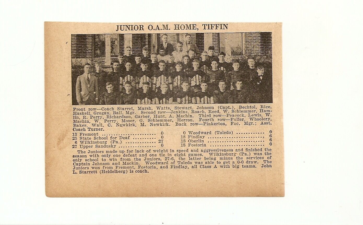 Junior O.A.M. Tiffin & Burnham Sylvania Ohio 1929 Football High School Team Pict