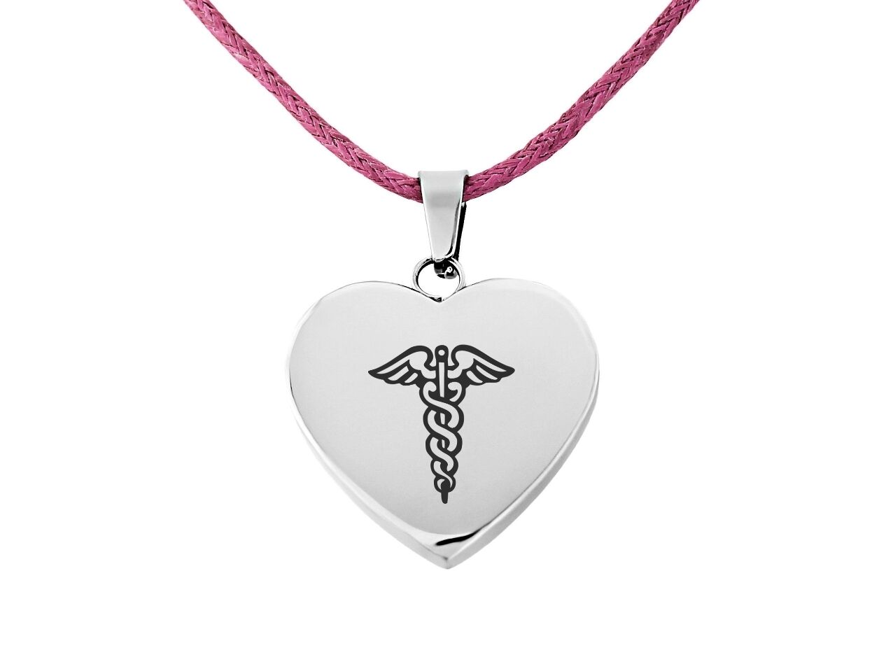Medical Alert ID Necklace Heart Adjustable Pink Red Turquoise Ladies Cherish