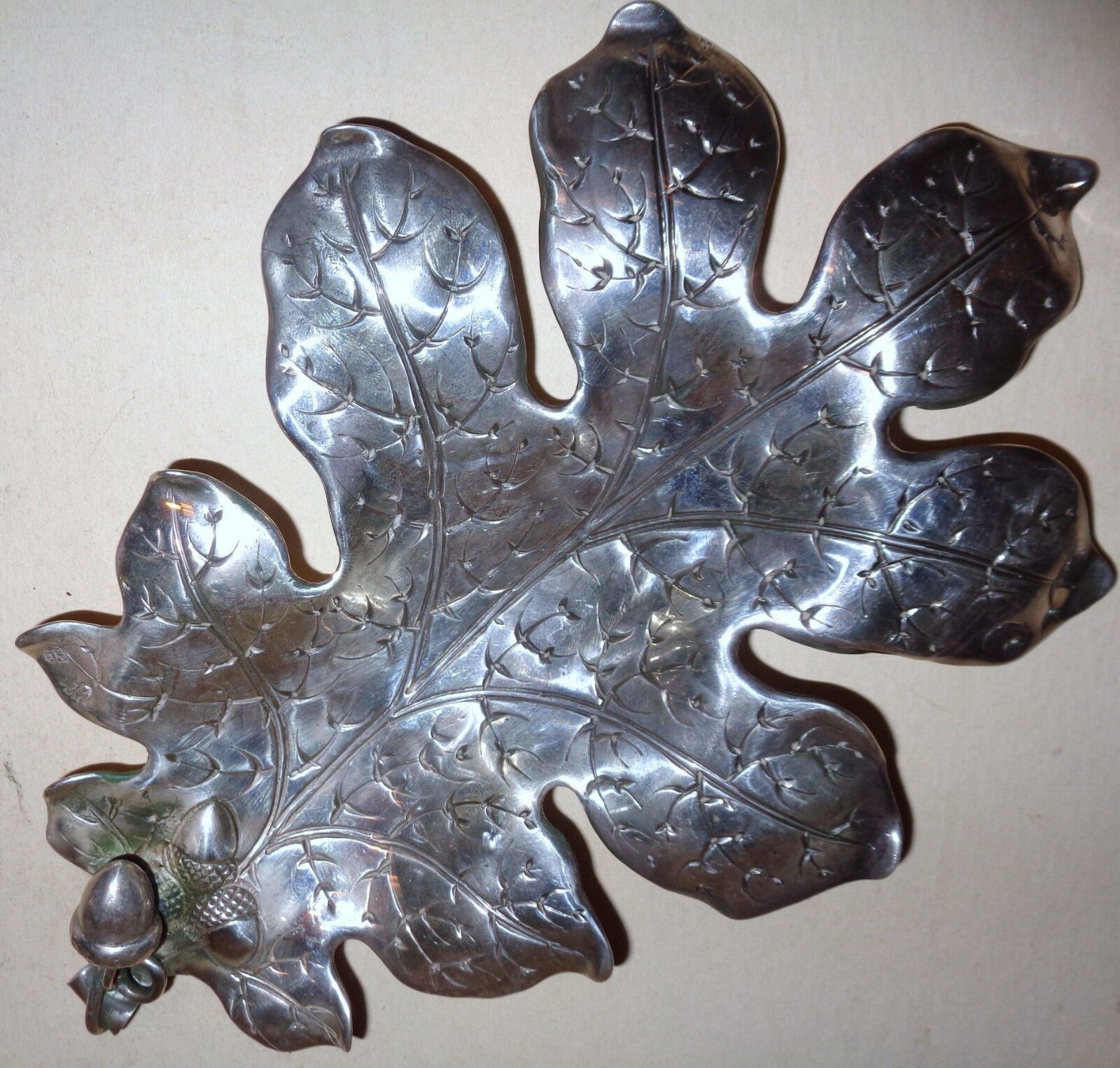 Antique Chinese Export sterling Silver Oak Leaf And Acorn Dish tray aesthetic