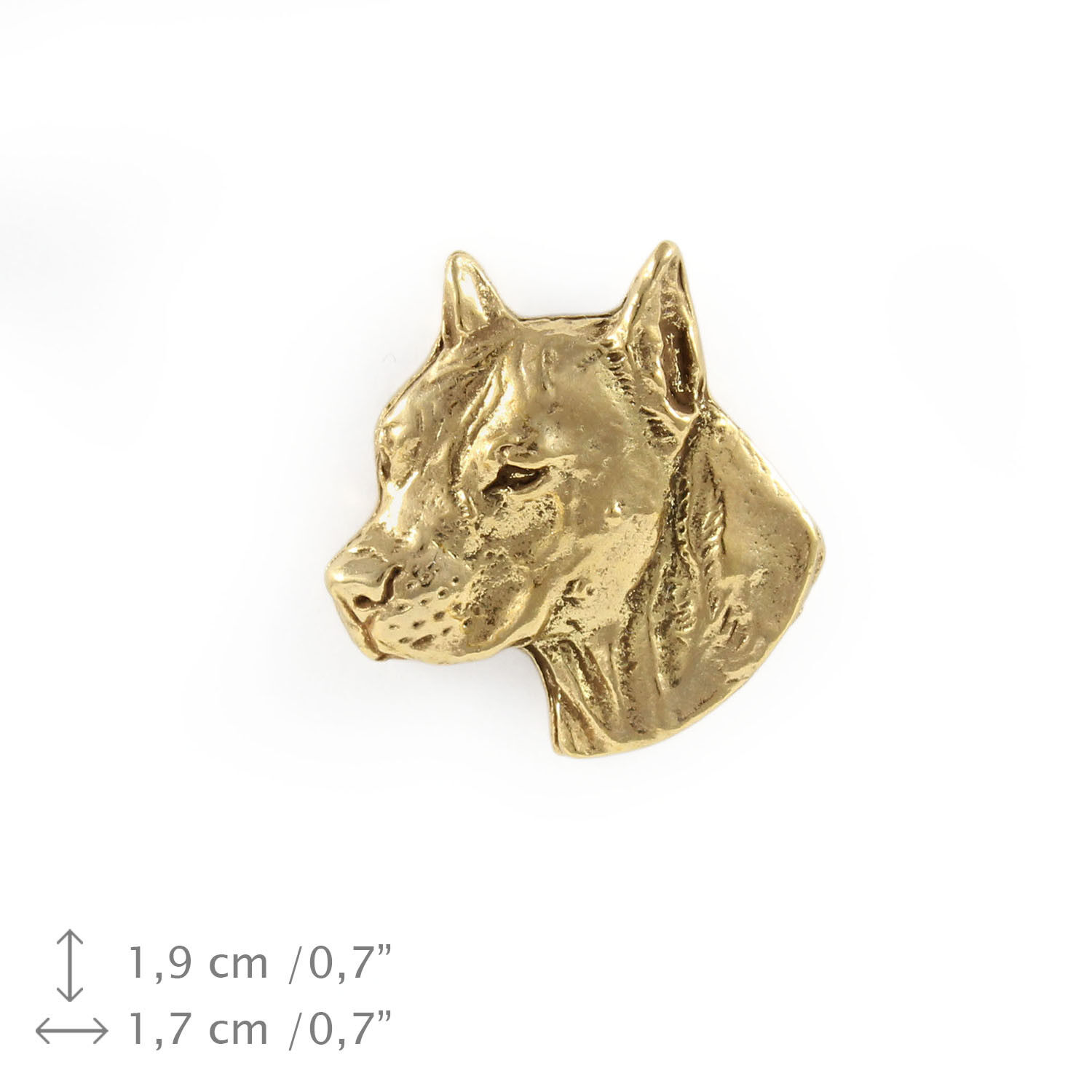 Amstaff Cropped (head), gold covered pin, high quality Art Dog CA