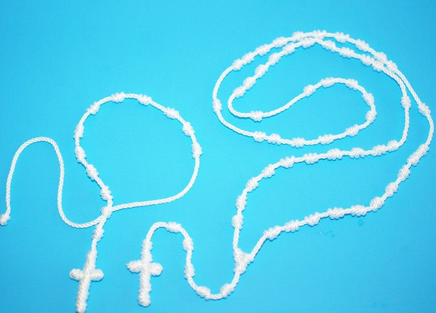 White Knotted Rosary Necklace bracelet Religious knotted Beads white Rosarie set