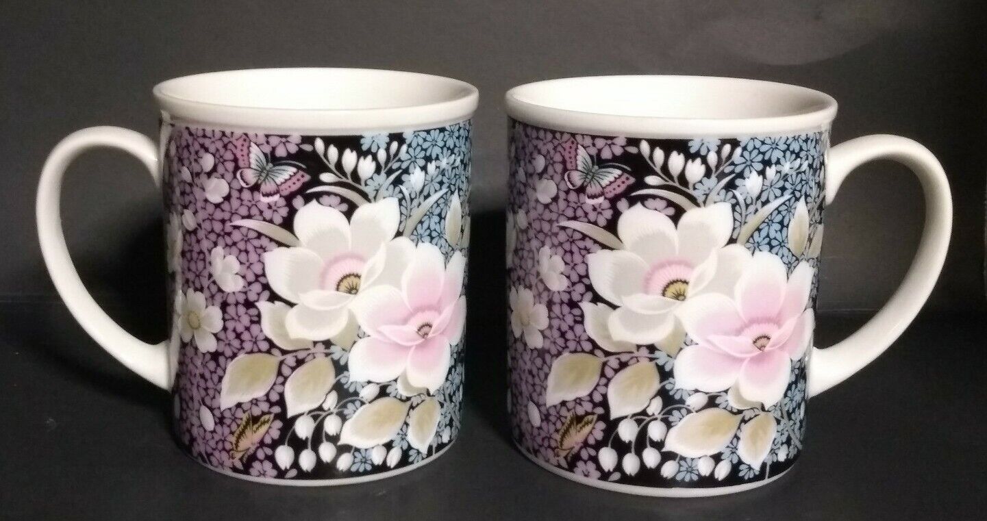 Vintage Mugs Butterfly AsianISH Pink FLORAL Blooms DESIGN Ceramic Japan STUNNING