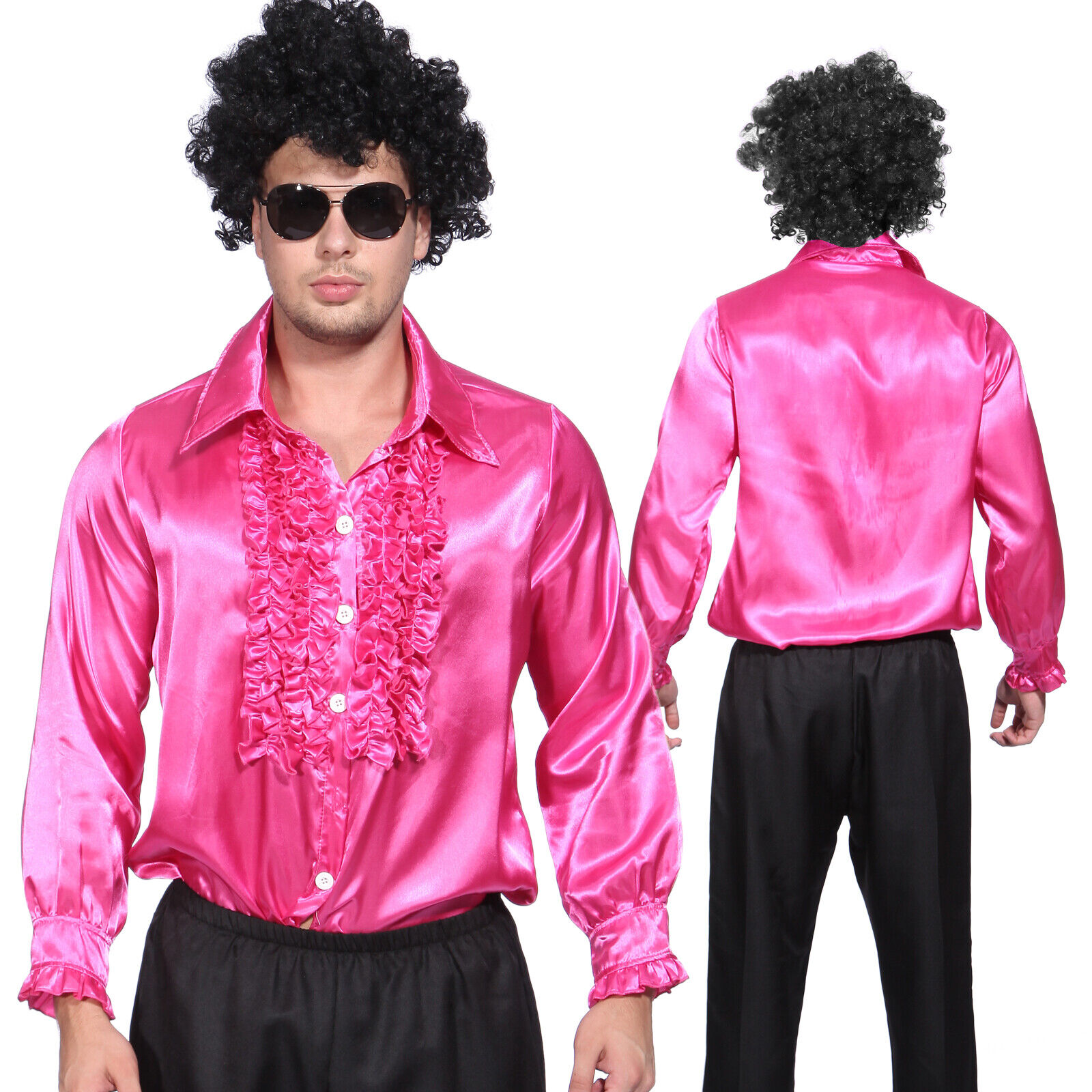 Mens 1970s 70S Suit Disco Costume Metallic Ruffle Shirt Dance Night Fancy Dress