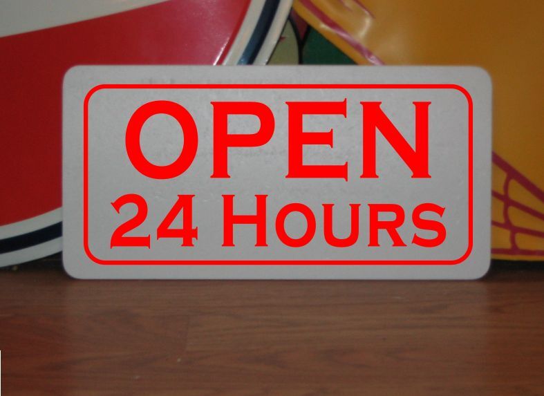 OPEN 24 HOURS Metal Sign Restaurant Lunch Counter 40\'s 50\'s Vintage Art Deco