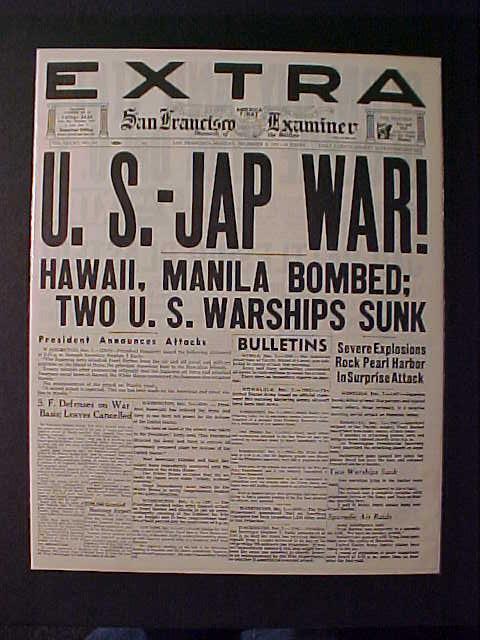 VINTAGE NEWSPAPER HEADLINE~WORLD WAR 2 JAPANESE ATTACKS BOMBS HAWAII MANILA WWII