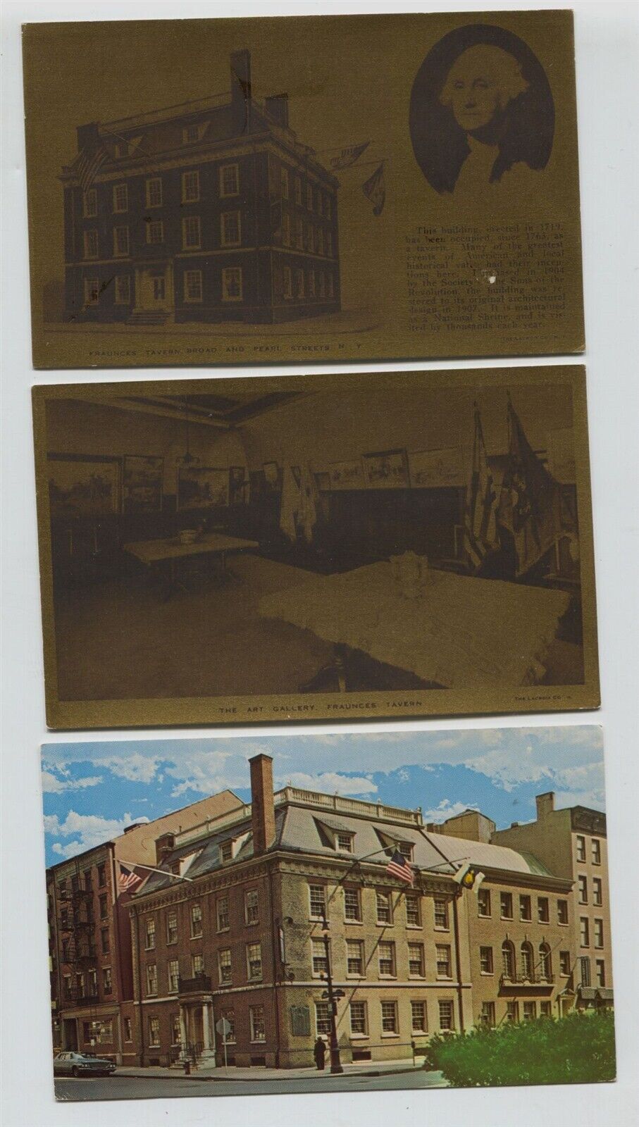 3 Vintage Fraunces Tavern New York City Postcards Neat Gilt Gold Cards