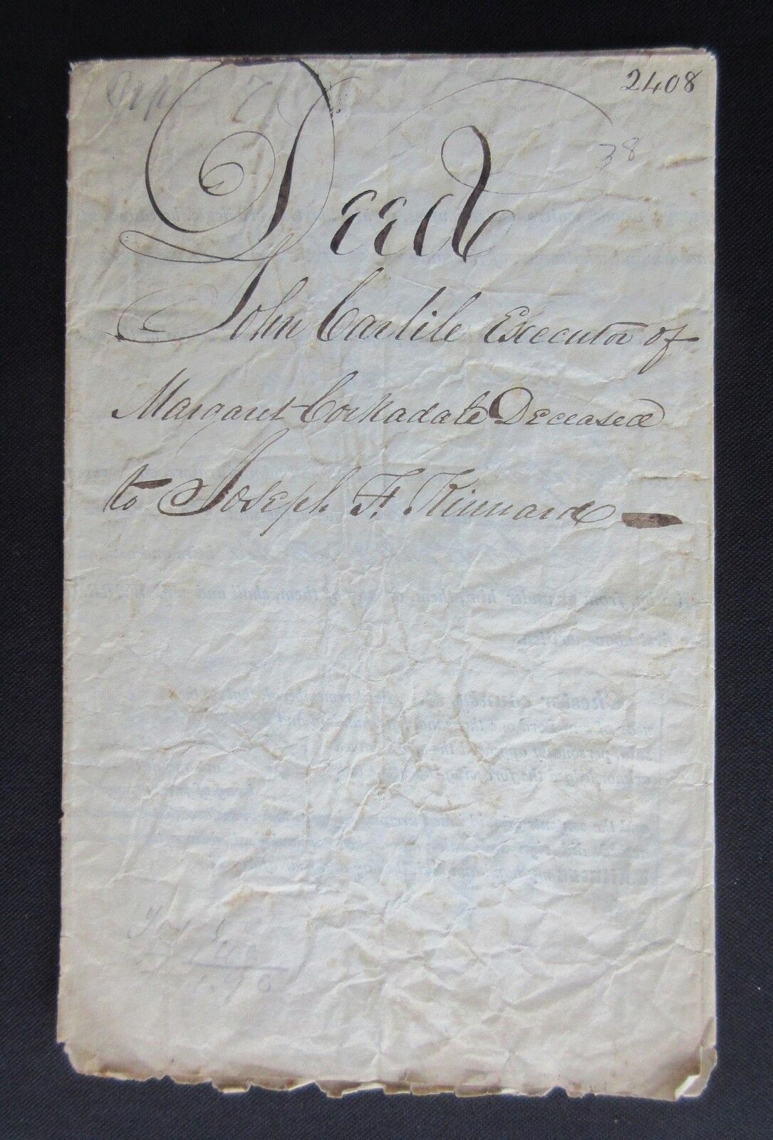 1849 Antique Indenture Deed John Carlile & Joseph F Kinnard Chester Co, PA