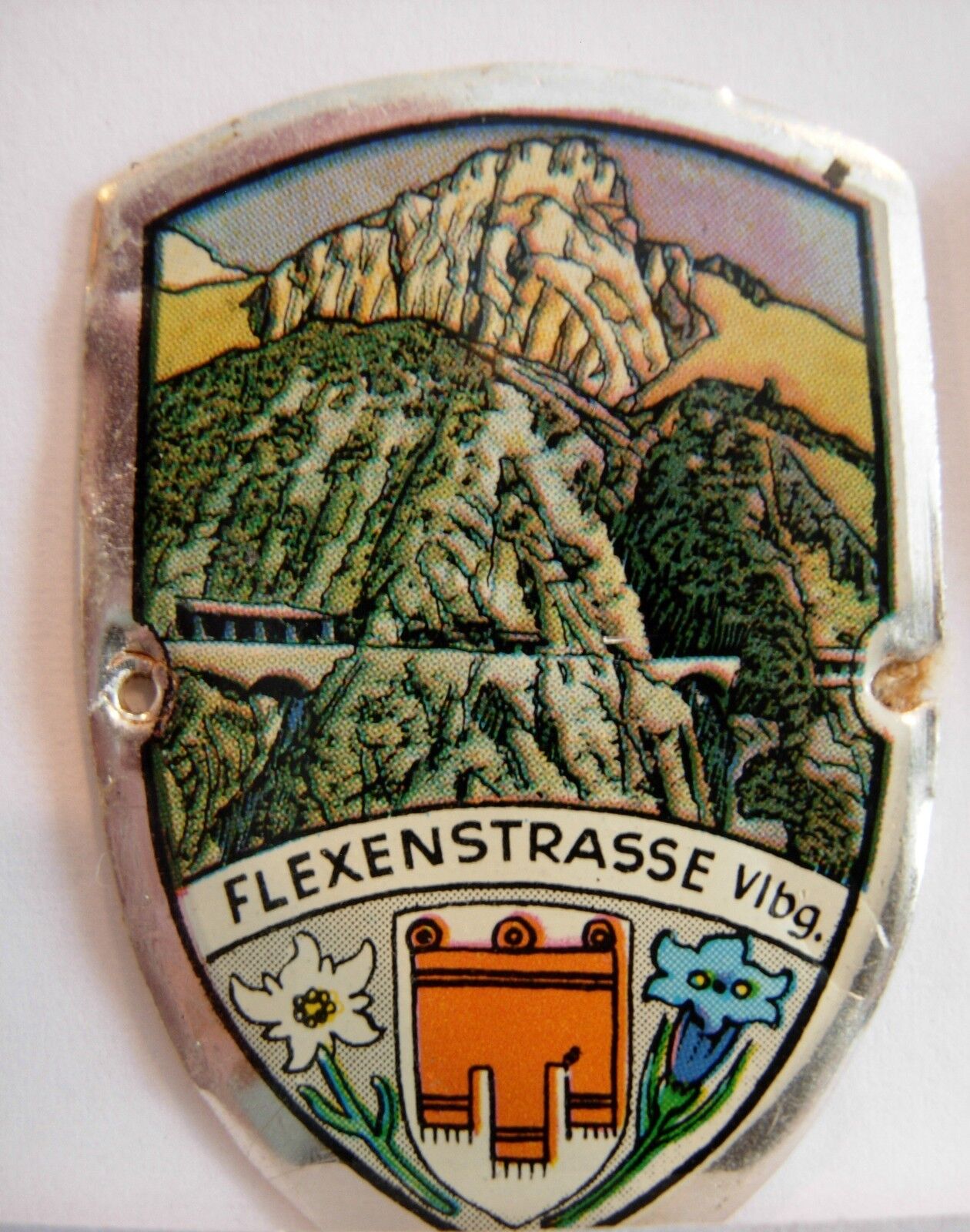 Flexenstrasse used badge mount stocknagel hiking medallion G5571