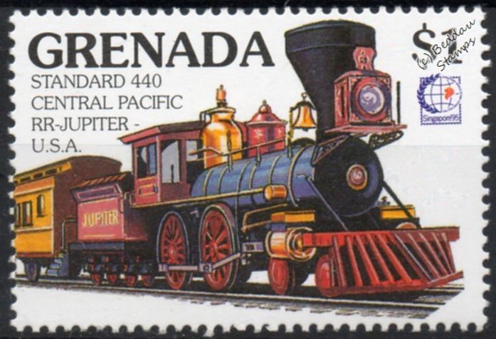 Central Pacific Railroad CPRR #60 JUPITER 4-4-0 Steam Locomotive Train Stamp #3