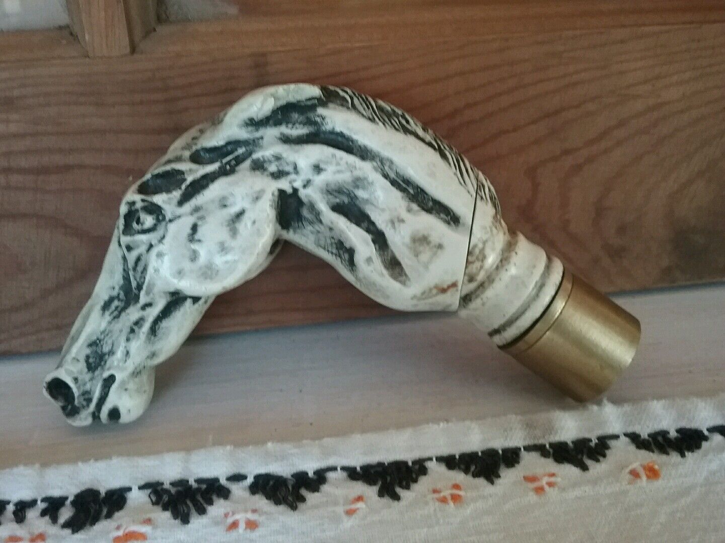 Antique Celluloid /soapstone???? Horse Head for Cane  very old AMAZING DETAILED 