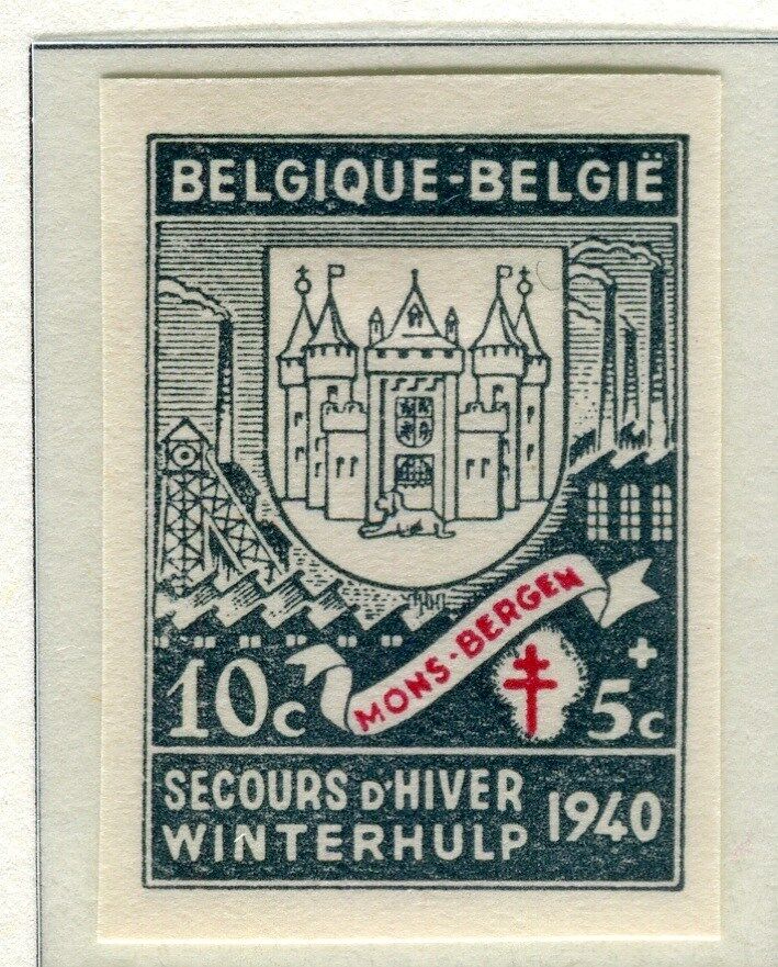 BELGIUM;   1940 early Winter Relief Fund IMPERF issue Mint hinged 10c. value